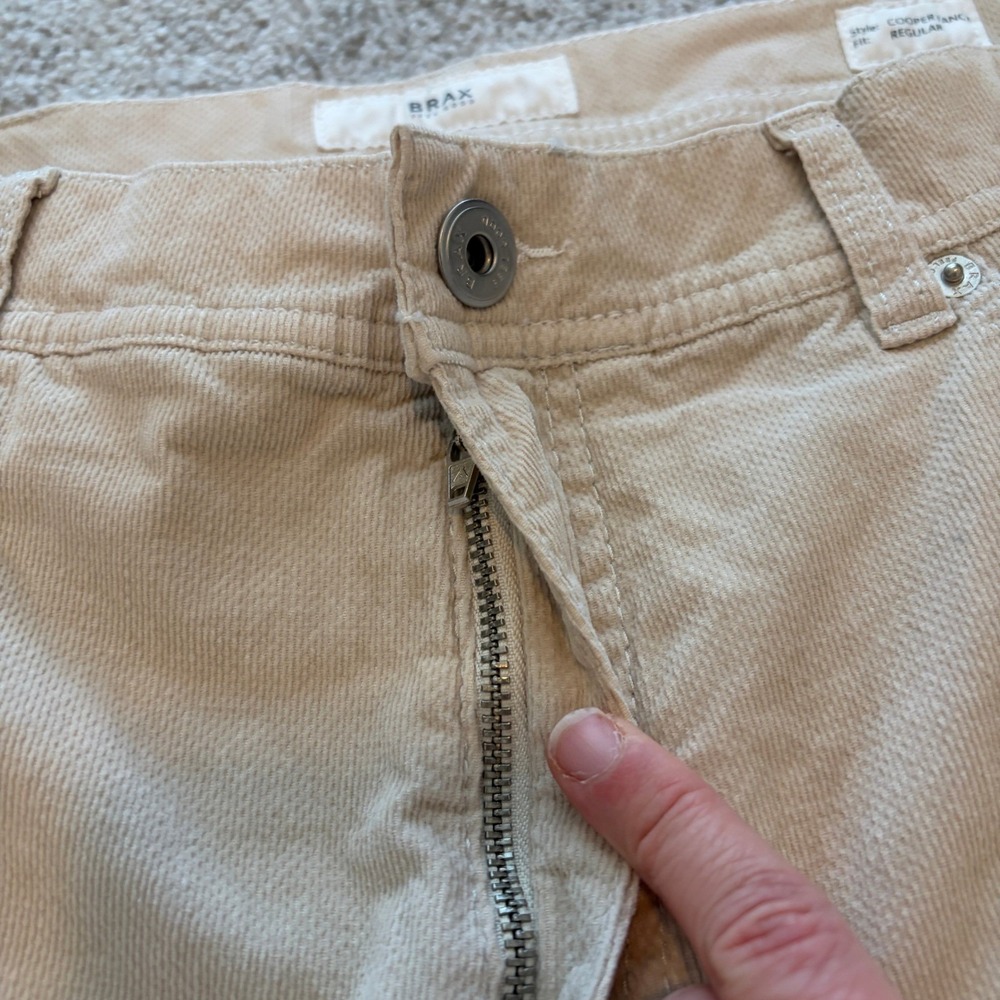 Brax Cooper Fancy Pants‎ Mens 31x28 Khaki Beige Corduroy Straight Leg Casual - Picture 4 of 11